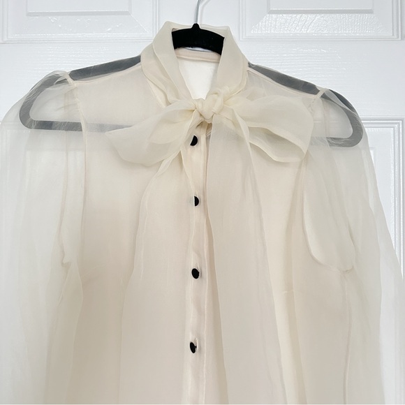 Zara Tops - Zara women’s ivory organza blouse with front ribbon tie, size small